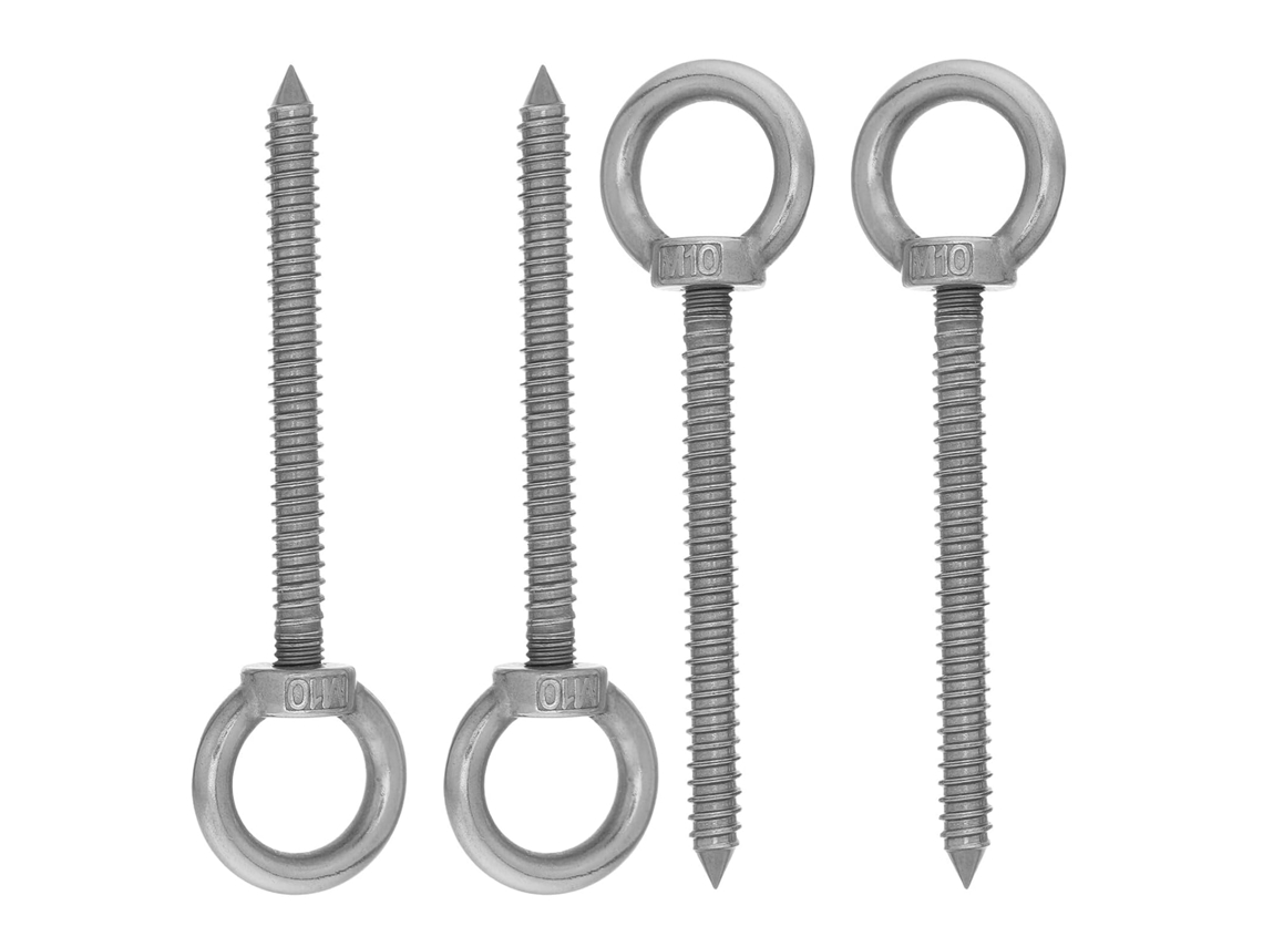 Conjunto De 4 Parafusos Olhal Autoatarraxantes M10x100 Em Aço Inoxidável 304, Ganchos Metálicos Reforçados.
