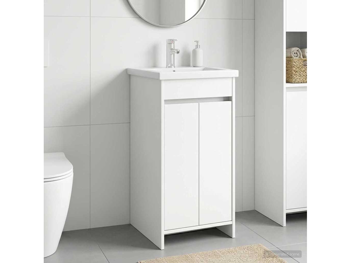 Vidaxl Gabinete De Banheiro Com Pia Branco 42 X 40 X 84,5 Cm