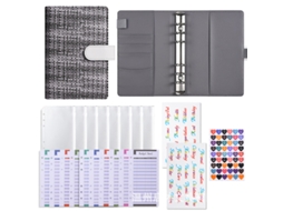 Ring Binder Cloth Cover Notebook, Macaron Style, Zipper Closure, Standard Gift Set Black Weave Pattern Includes