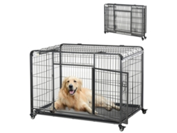 Cage For Dogs Foldable Of Metal Large 125x76x81 Cm With Wheels And Frenos Tray Extraíble And Door With Pestillos For Golden