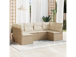 Vidaxl 6 Pcs Conjunto De Sofás P/ Jardim Com Almofadões Vime Pe Bege