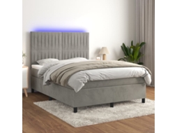 Vidaxl Cama Box Spring C/ Colchão/led 140x190 Cm Veludo Cinzento