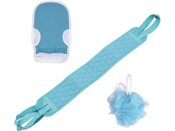Conjunto de 3 esponjas esfoliantes de banho Luvas em papel azul, para limpeza profunda e formação de espuma.