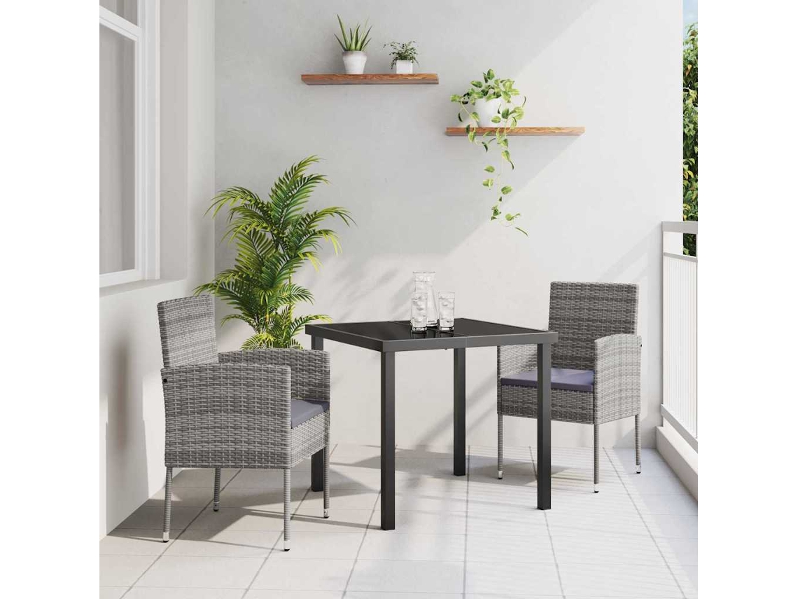 Vidaxl Conjunto De Jantar Para Jardim 3 Unid. Cinzeto Vime Pe