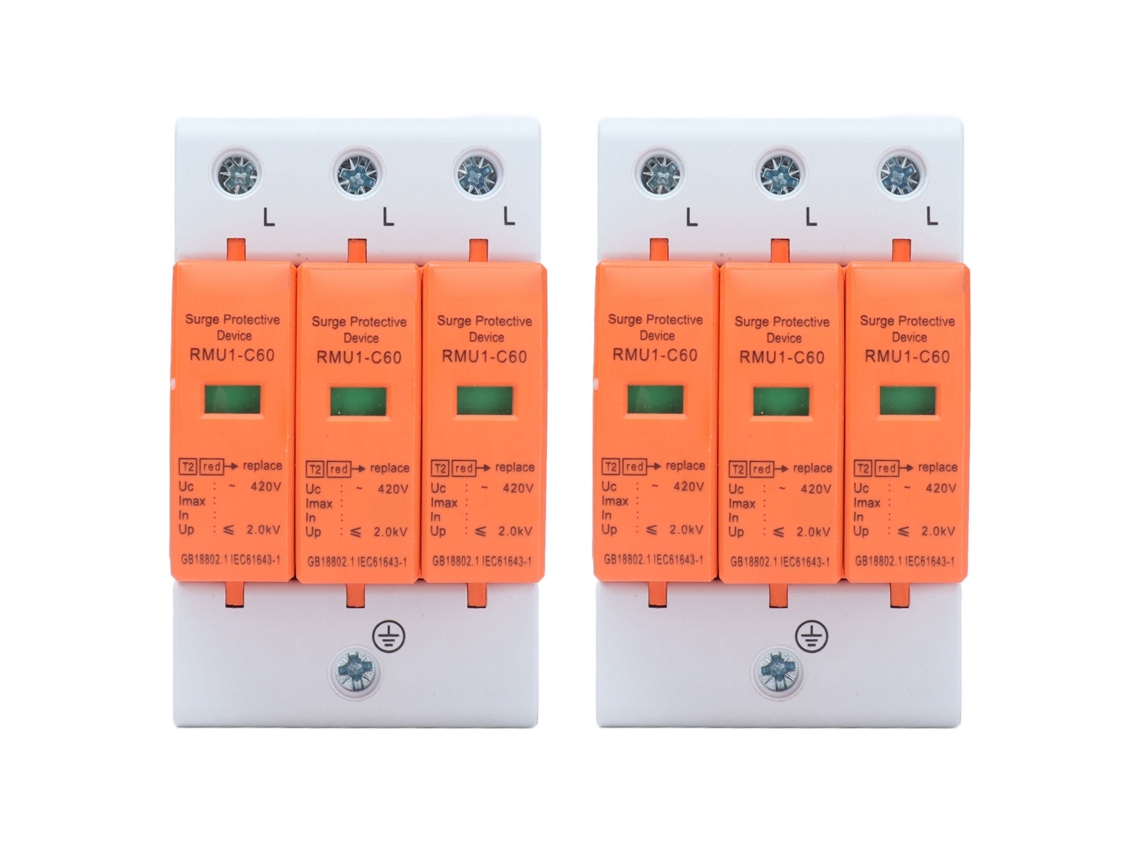 2pcs Dispositivo Protetor De Surtos 3p Arrester Din Rail 420v Imax 60ka Com Janela Visível