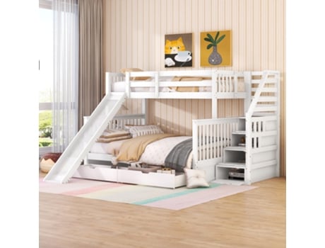 Beliche,90 X 200 Sobre 140 X 200,com Gavetas,espaço De Armazenamento E Escorregador,multifuncional,branco Ehstmind (sem Colchão)