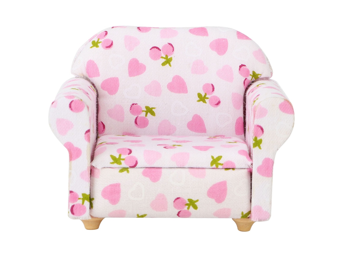 Mali sofá de Mini Casinha de Bonecas 1:12 com Decoração de Coração e Morango