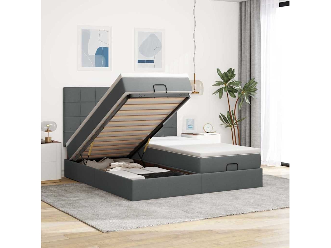 Vidaxl Estrutura De Cama Otomana Com Colchões Tecido Cinzento Escuro