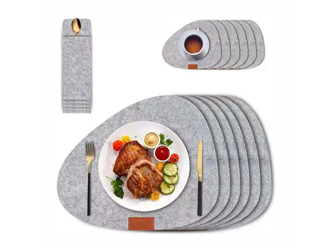 Jogo Americano Cinza Claro, Conjunto Com Seis, Couro Sintético Resistente Ao Calor, Antiderrapante, Lavável E Fácil De Limpar, Design Reversível Para