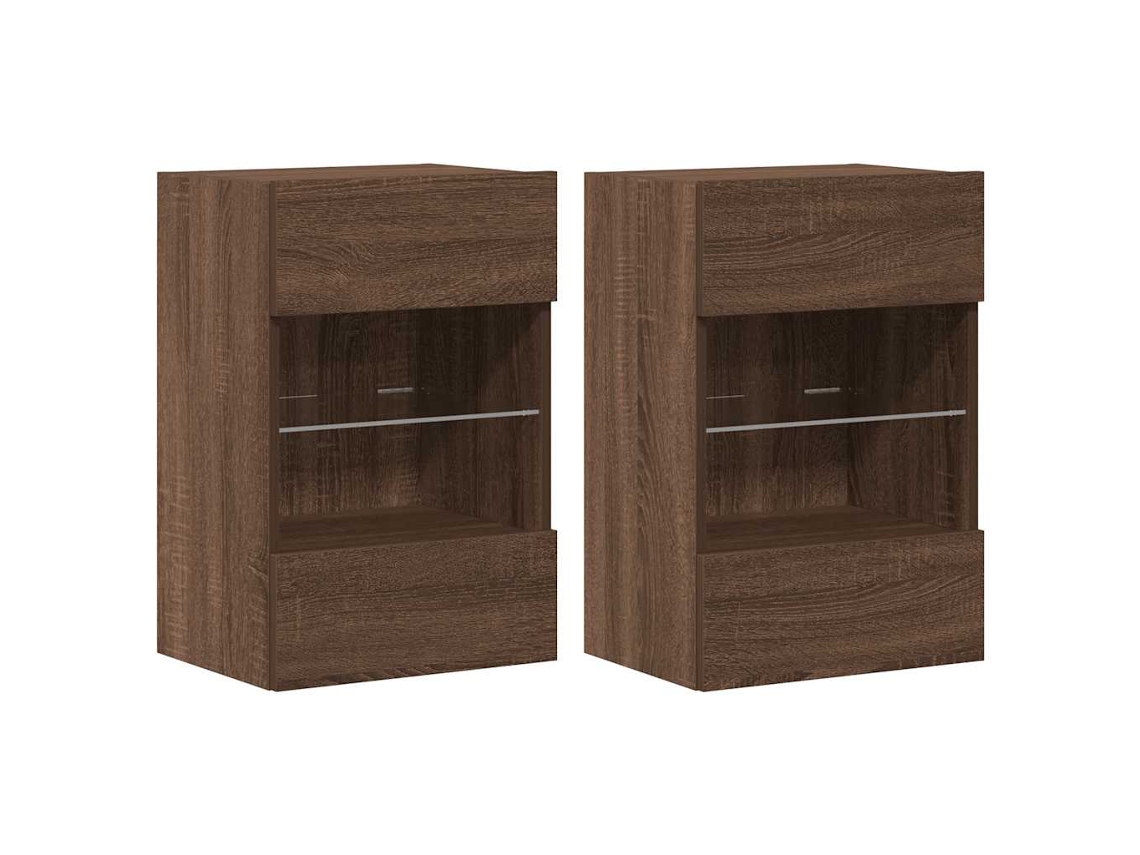 Conjunto de Armários de Parede com Luzes Led para Tv Carvalho Castanho MAISON EXCLUSIVE