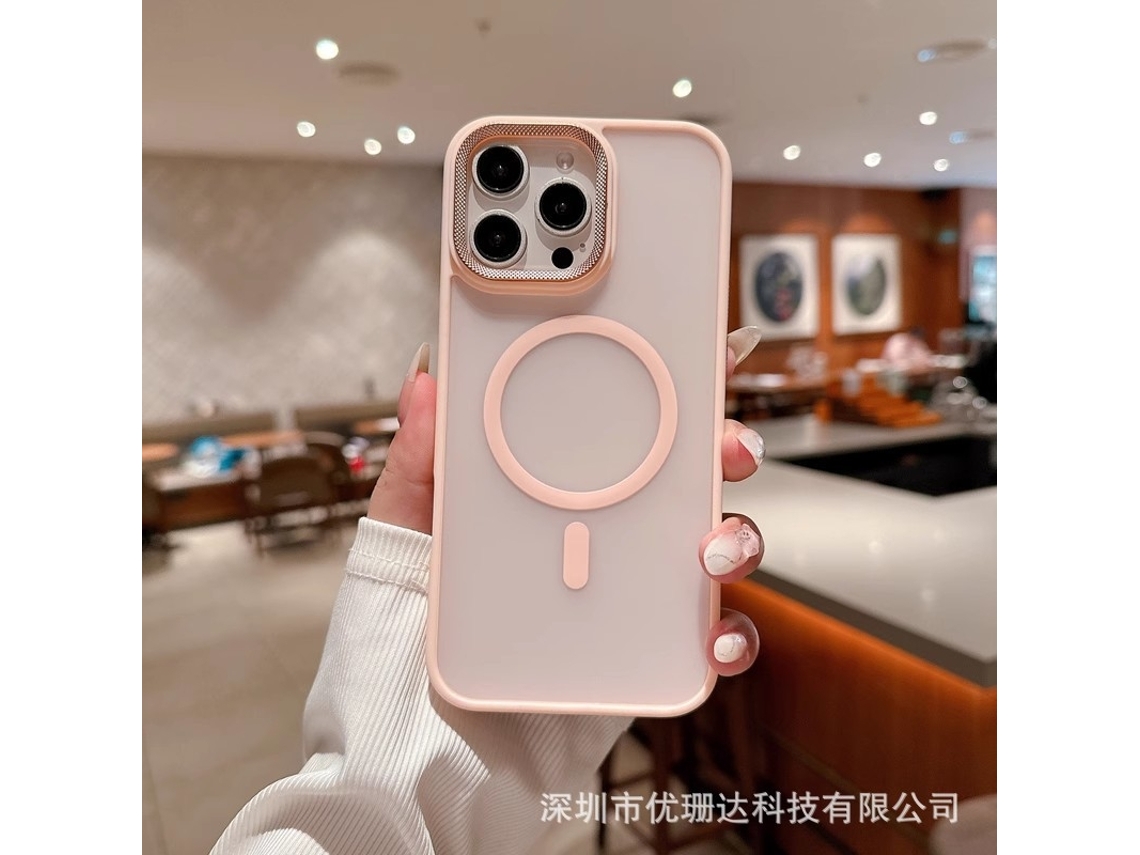 Capa Rosa Fosca Com Moldura De Lente Em Diamante E Acabamento Magnético Para Iphone 17 Air.
