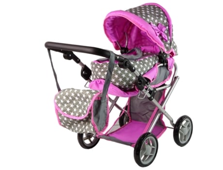 Carrinho De Bebê 2 Em 1 Com Bolsa Cinza Rosa Estrelas Alice