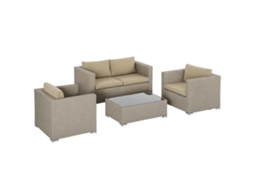 Conjunto Exterior 4 Peças Sofá, Duas Poltronas E Mesa Centro Cáqui E Bege