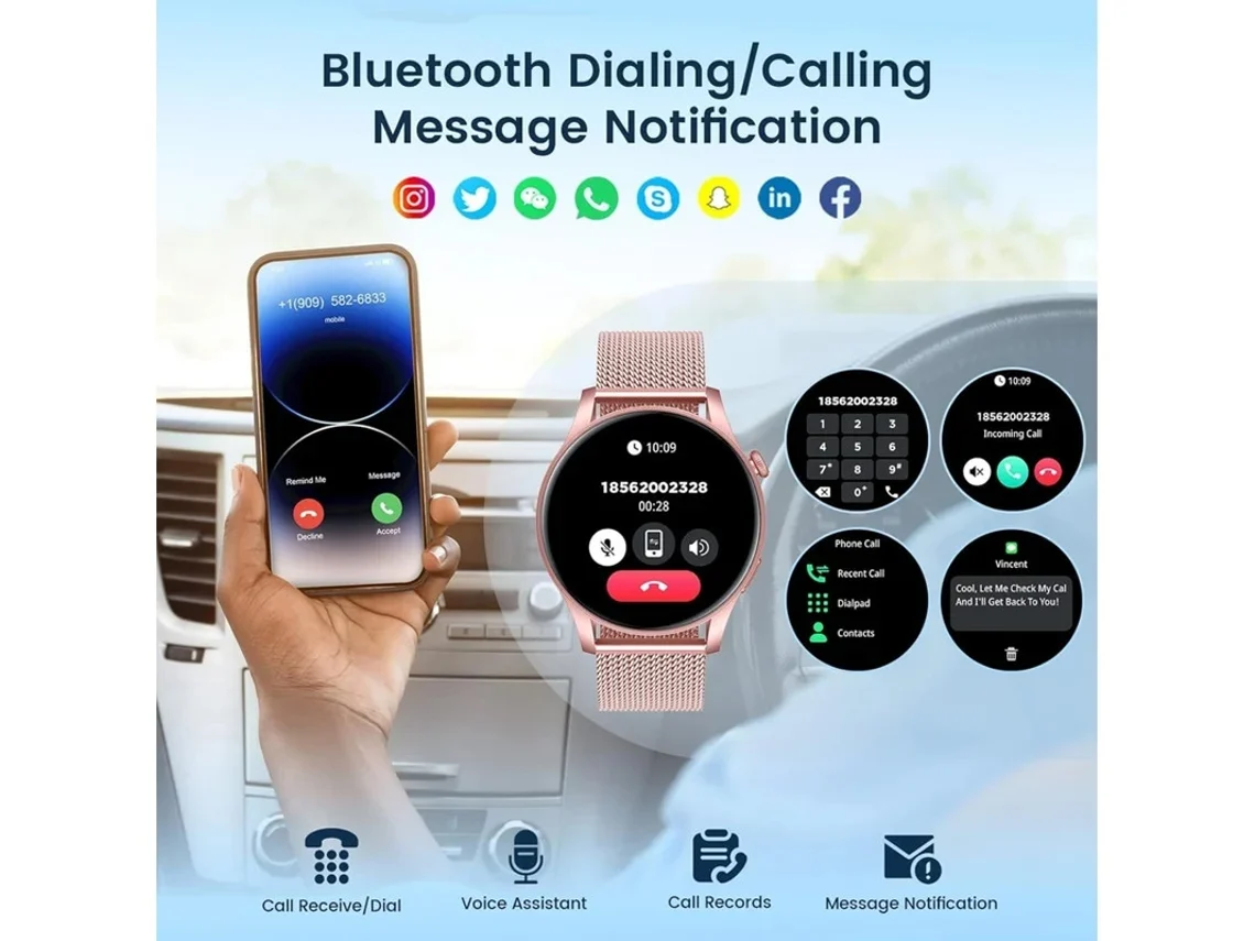 Relógio inteligente feminino, tela sensível ao toque AMOLED de 1,4 polegadas, com suporte técnico. Bestvite