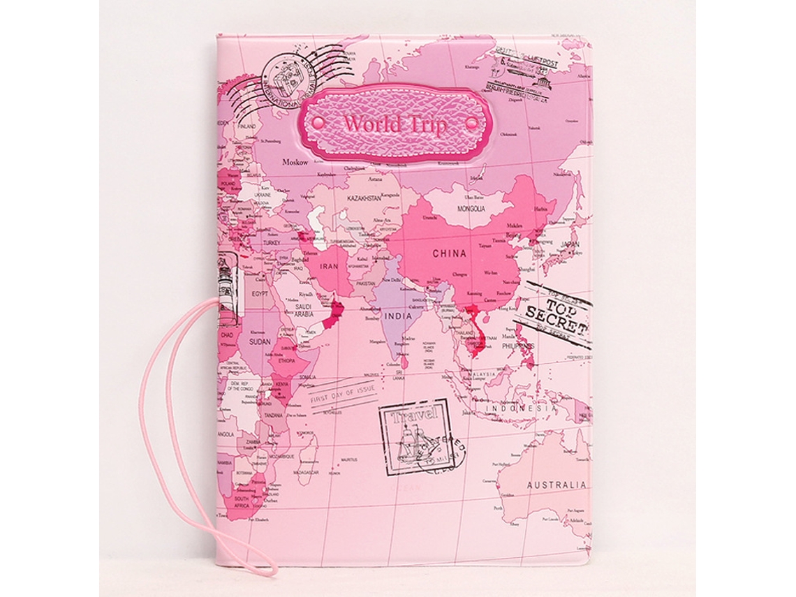 Capa Para Passaporte Com Mapa, Múndi 3d(rosa), Capa Para Passaporte Moderna