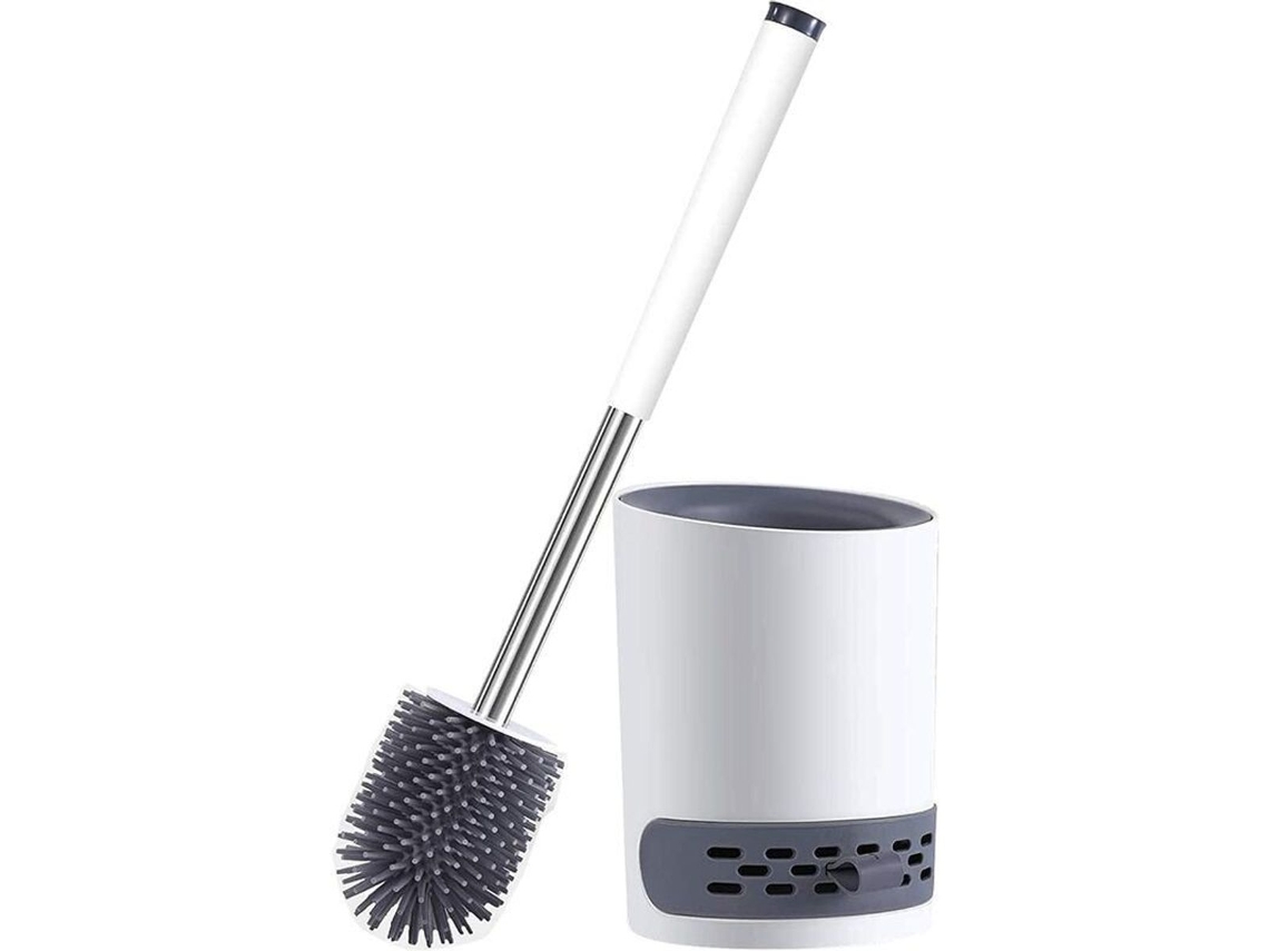 Escova de parede com cabo longo, de silicone, com suporte, preta
