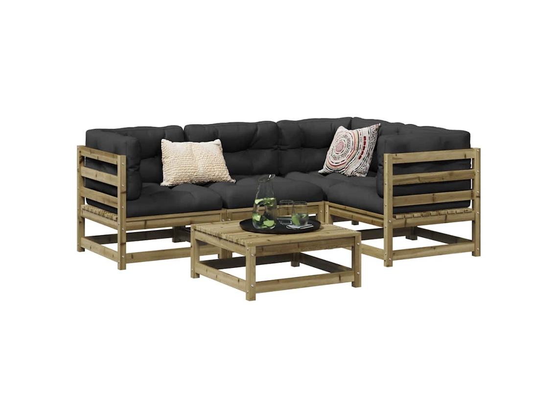 Vidaxl 5 Pcs Conjunto De Sofás Para Jardim Madeira De Pinho Impregnada