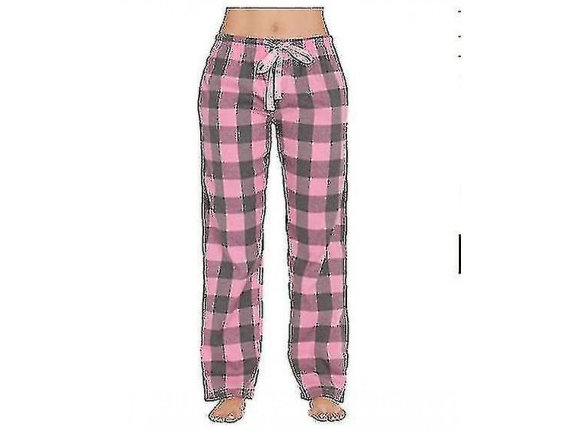 Calça de pijama xadrez feminina 2026zentro com bolsos, 100% algodão, confortável para dormir e relaxar, tamanho M, rosa.