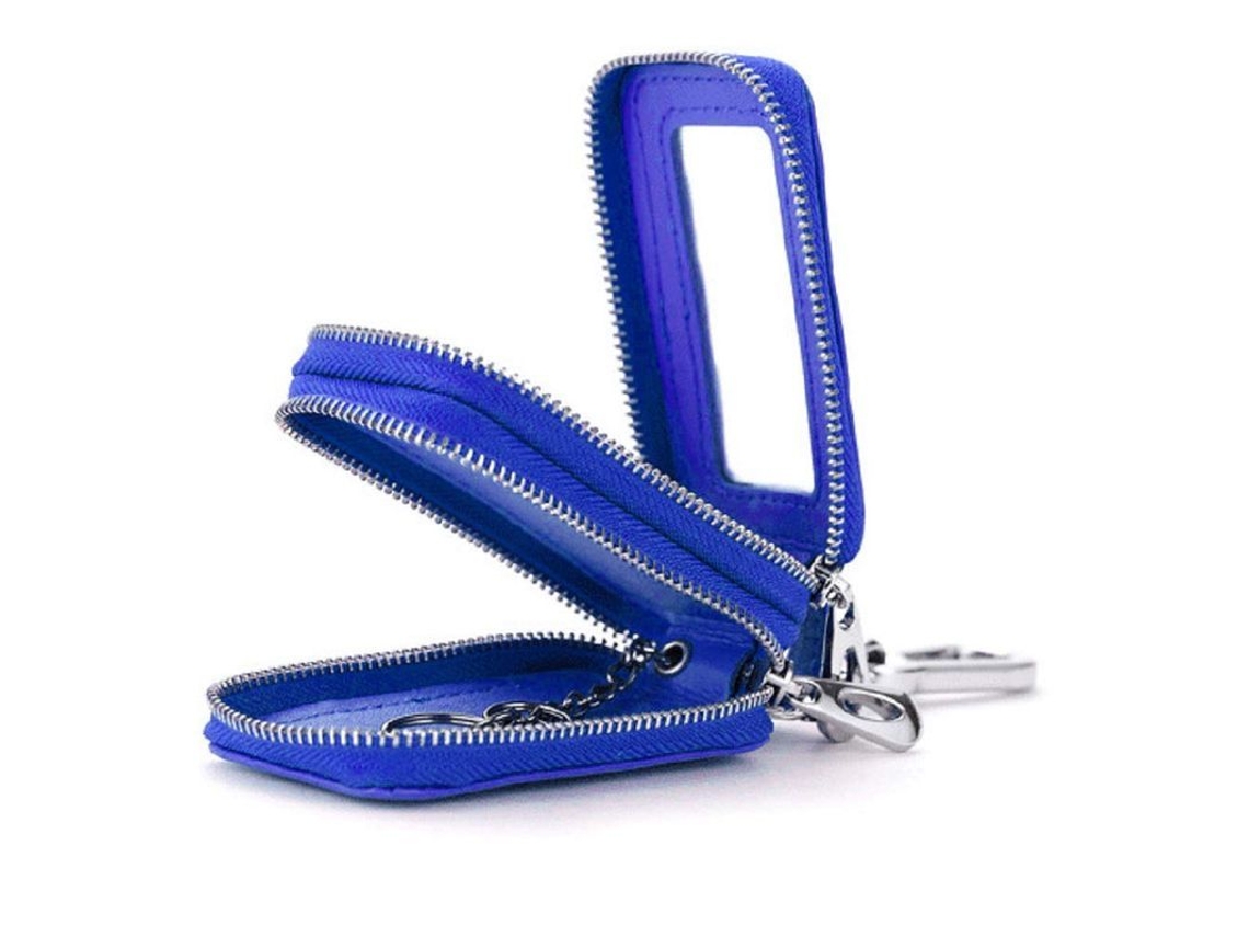 2026 funda para Chaves de Carro de Couro Dupla Camada, Mini Porta chaves (azul)