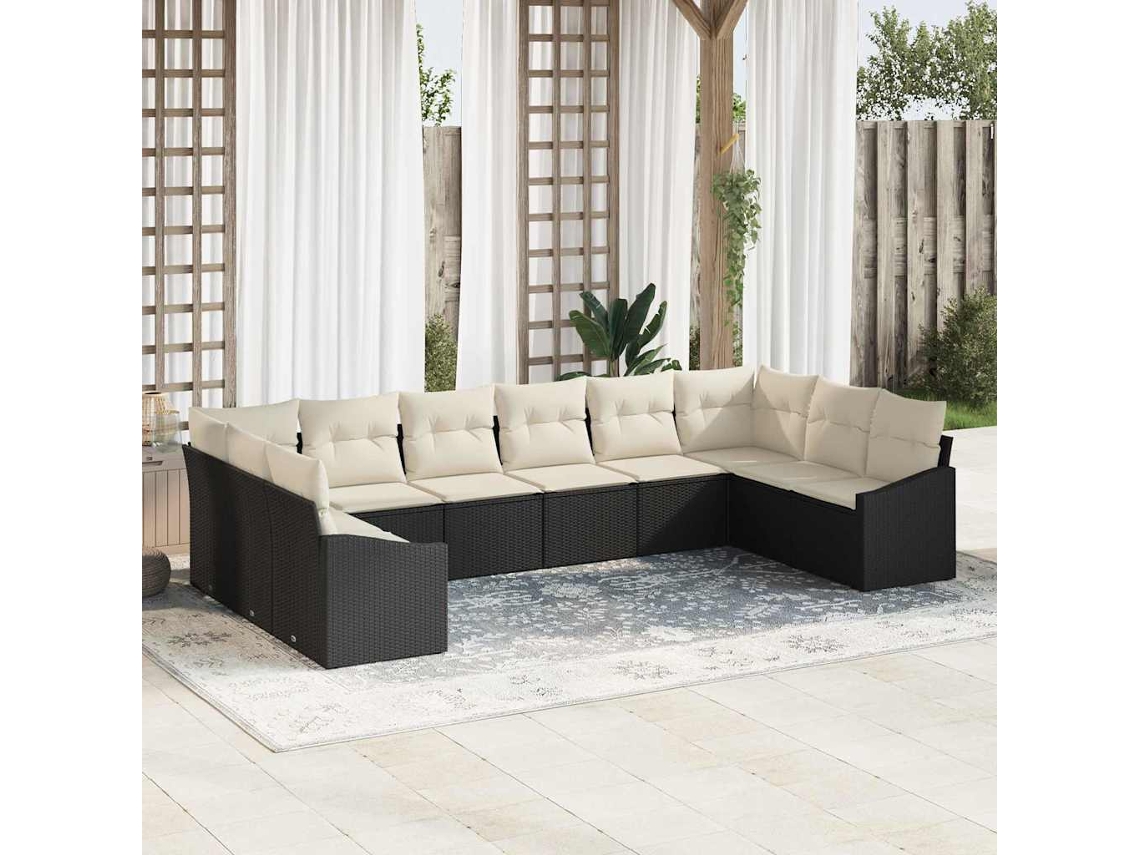 Vidaxl Conjunto de Sofás com Almofada 10 Pcs Preto Vime Pe