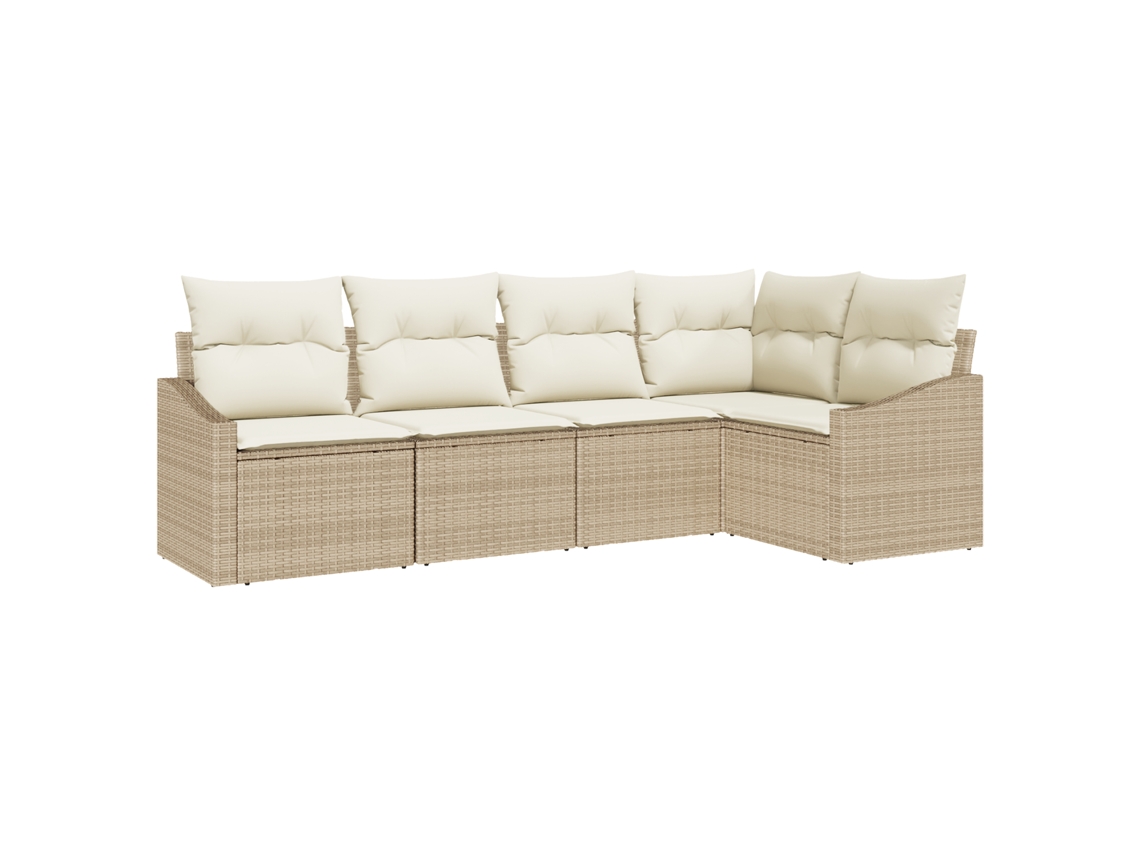 Conjunto 5 Conjunto De Sofá De Jardim Vidaxl Bege Vime Pe (233,5 X 123,5 X 85 Cm)