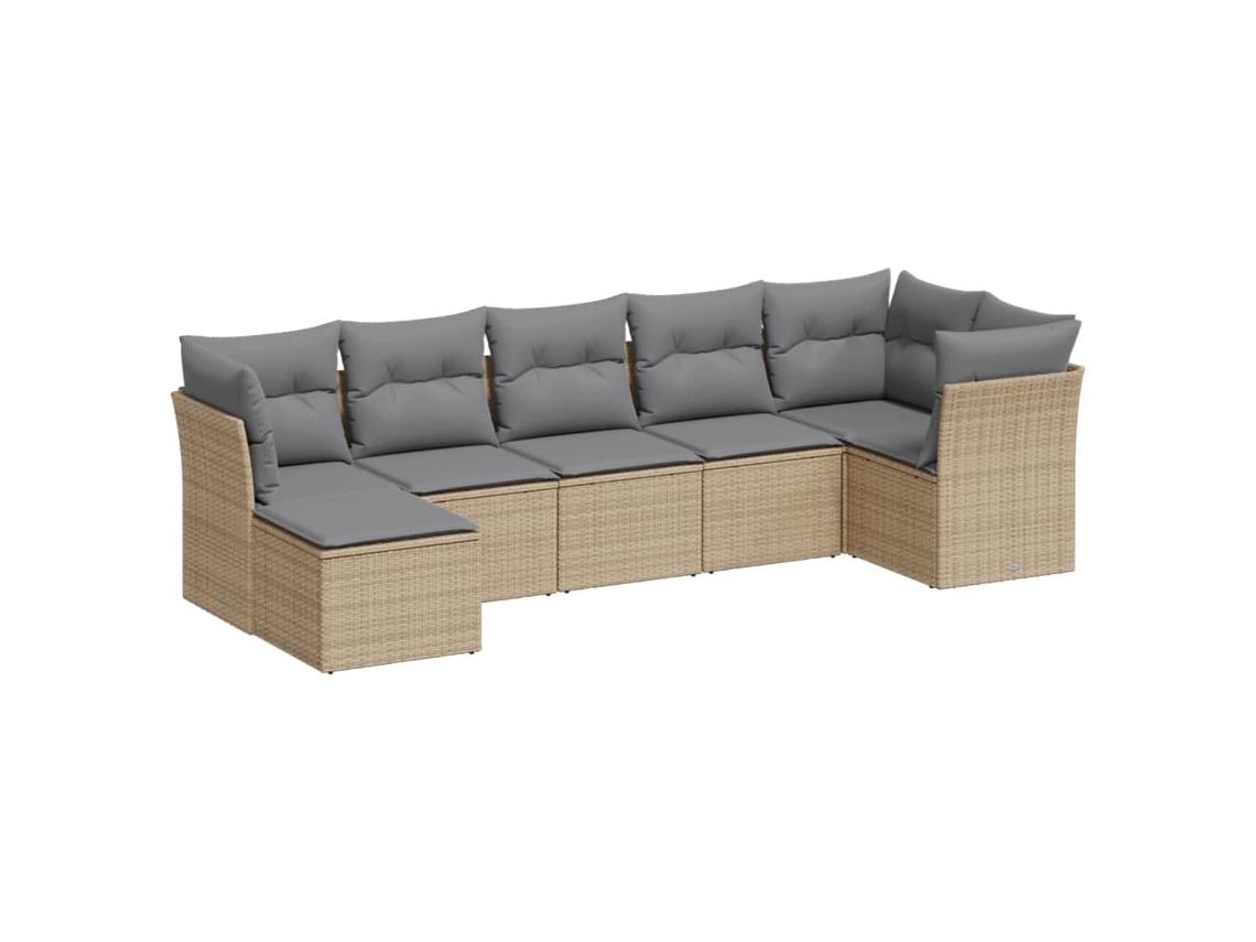 Conjunto de 7 Sofás para Jardim com Almofadões Vime Pe Bege MAISON EXCLUSIVE (7 pcs)