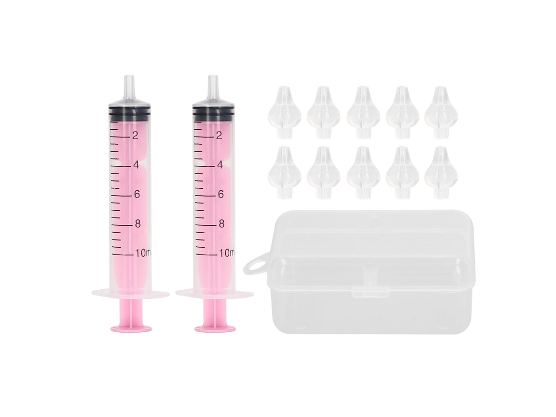Primerox 2 Pcs 10ml Irrigador Nasal Bebê Infantil com 10 Cabeças de Silicone Aspirador Nariz Rosa