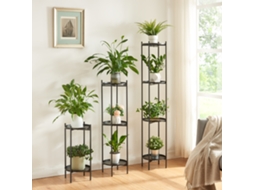 Conjunto de 3 Suportes para Plantas Tuusula em Metal com Vários Níveis Preto [EN.CASA]