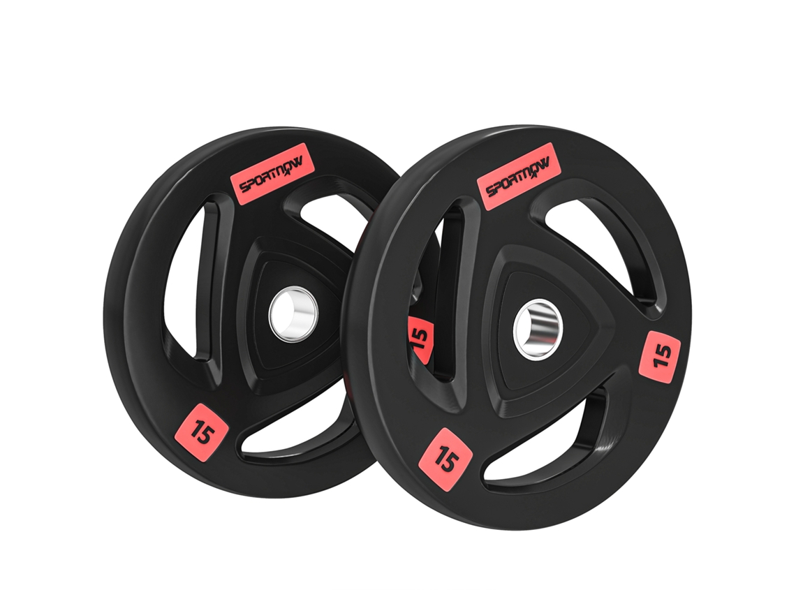 Jogo de 2 discos olímpicos 15kg ferro fundido furo 50mm treino força preto BTFORUS