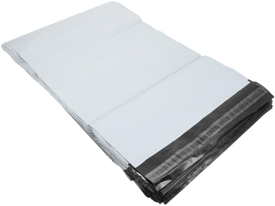 Pacote com 100 envelopes plásticos autovedantes para roupas resistentes e de alta capacidade de carga.