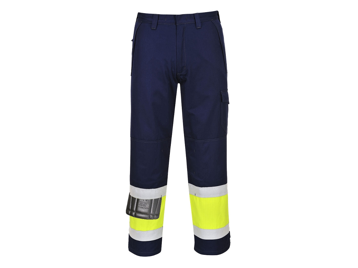 Calças Modaflame De Alta Visibilidade Para Proteção Industrial Azul Marinho E Amarelo / Xl