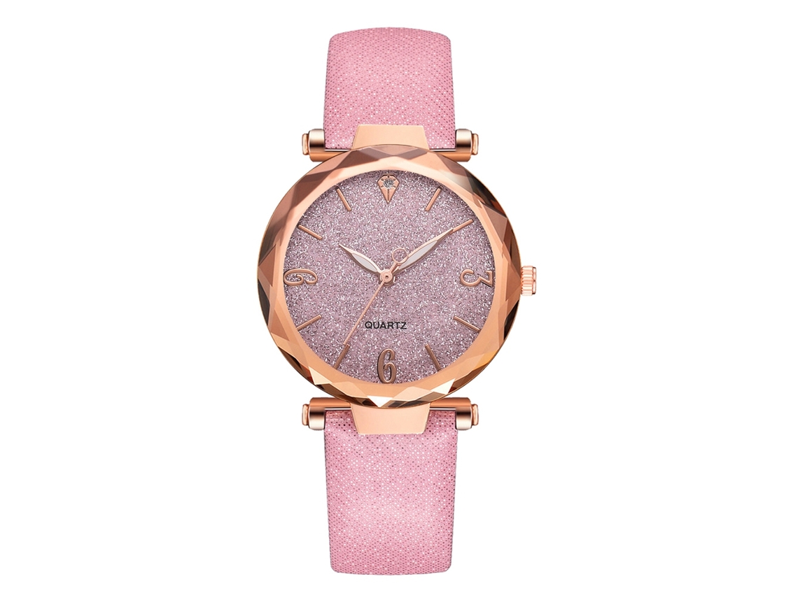 Relógio de Pulso Feminino de Quartzo com Pulseira Pu e Caixa de Ouro Rosa Moderno