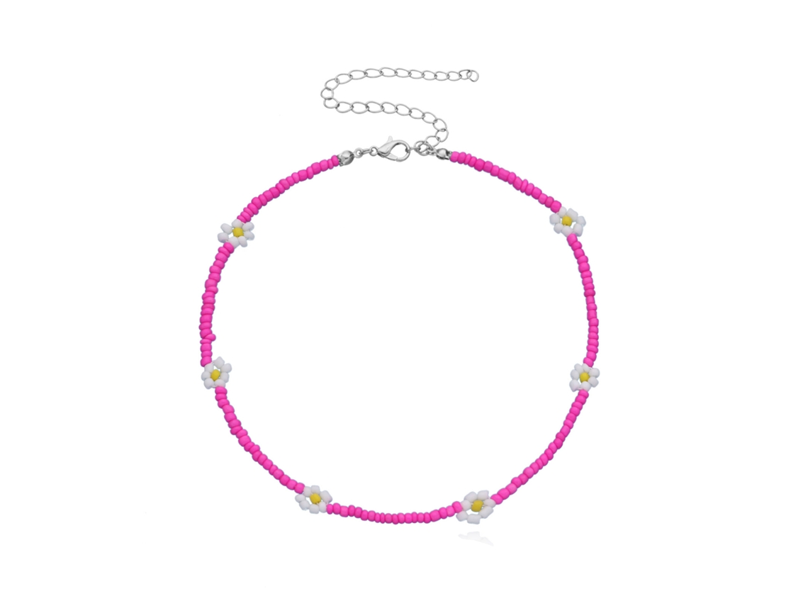 Collar de Contas com Flores Coloridas Ajustável Cute Mulher Rose Red One Size