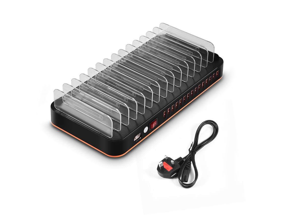 Estação de Carregamento Usb Padrão Uk Tensão 110 240v EOOCOO (carregamento Inteligente Rápido de 100w com 15 Portas Múltiplas)