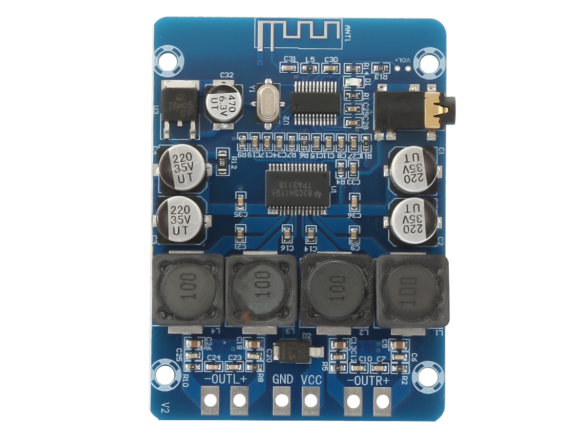 Placa Amplificador Estéreo Digital Bluetooth TPA3118 Canal Duplo 30W+30W 8Ω 26VDC
