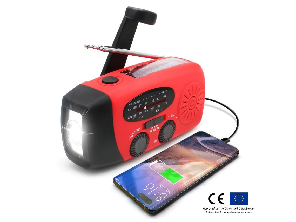 Rádio de Emergência AQUAFORGE com lanterna led, portátil, am/fm, bateria externa de 10000mah, verde militar