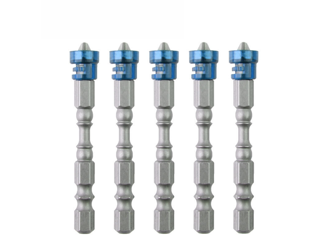 Kit de 5 Pontas de Parafusadeira Cruzadas Magnéticas Aço S2 com Cabo Hexagonal Ferramenta Azul