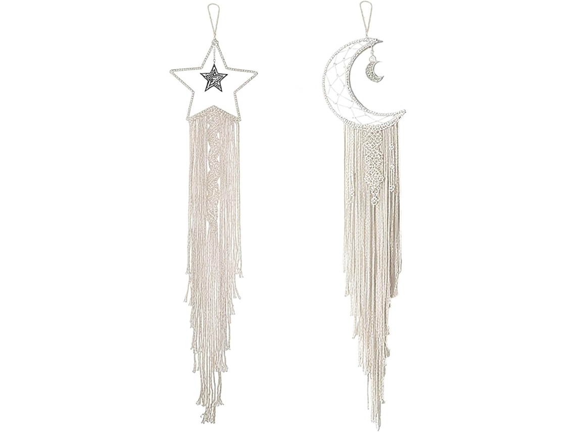 Conjunto De 2 Apanhadores De Sonhos Com Lua E Estrela, Decoração De Parede Em Macramê De Algodão, Estilo