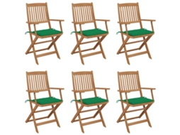 Vidaxl Cadeiras De Jardim Dobráveis C/ Almofadões 6 Pcs Acácia Maciça