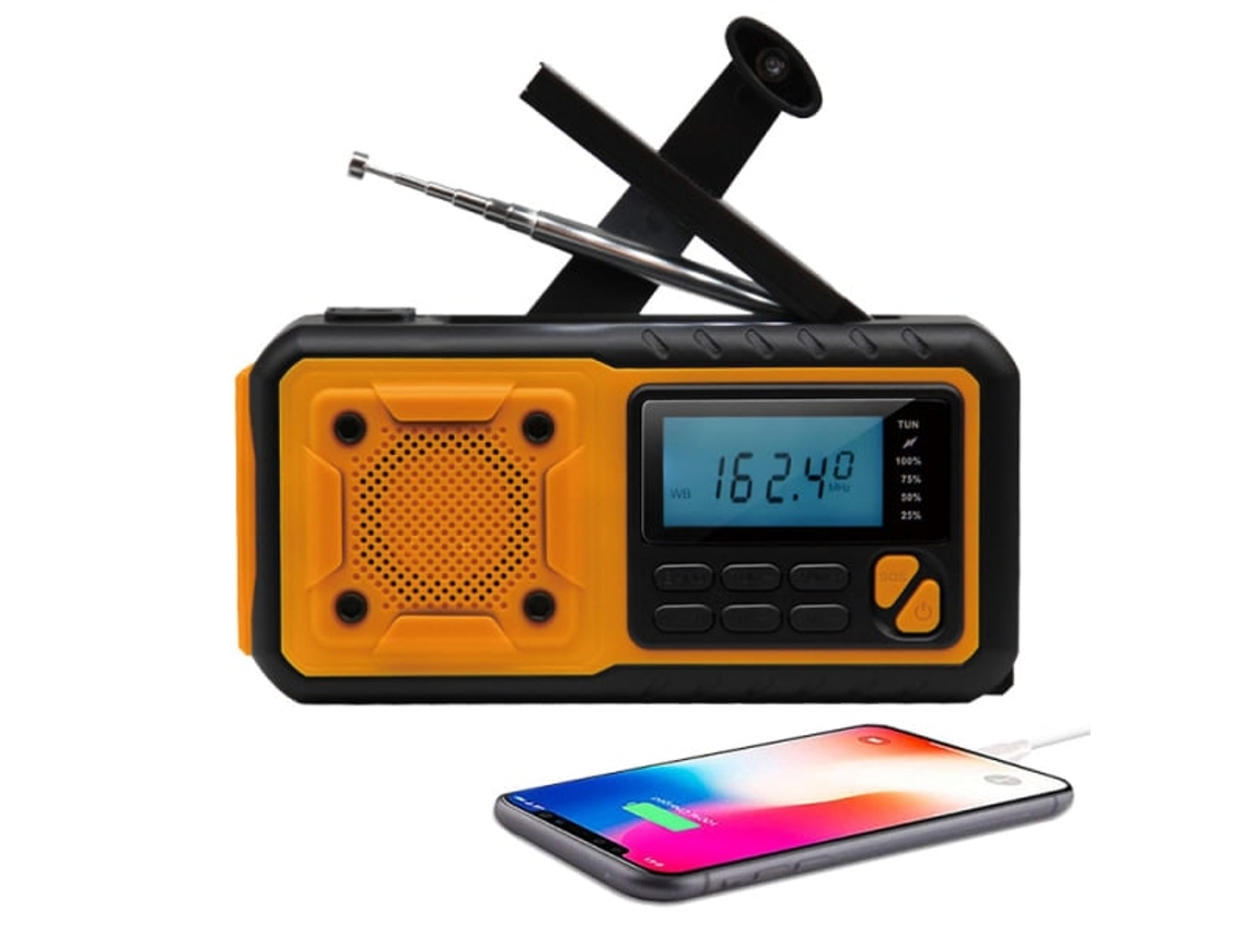 RÁDIO DE MANIVELA, 5000MAH, SOLAR, LANterna LED, EXTERNA AQUAFORGE