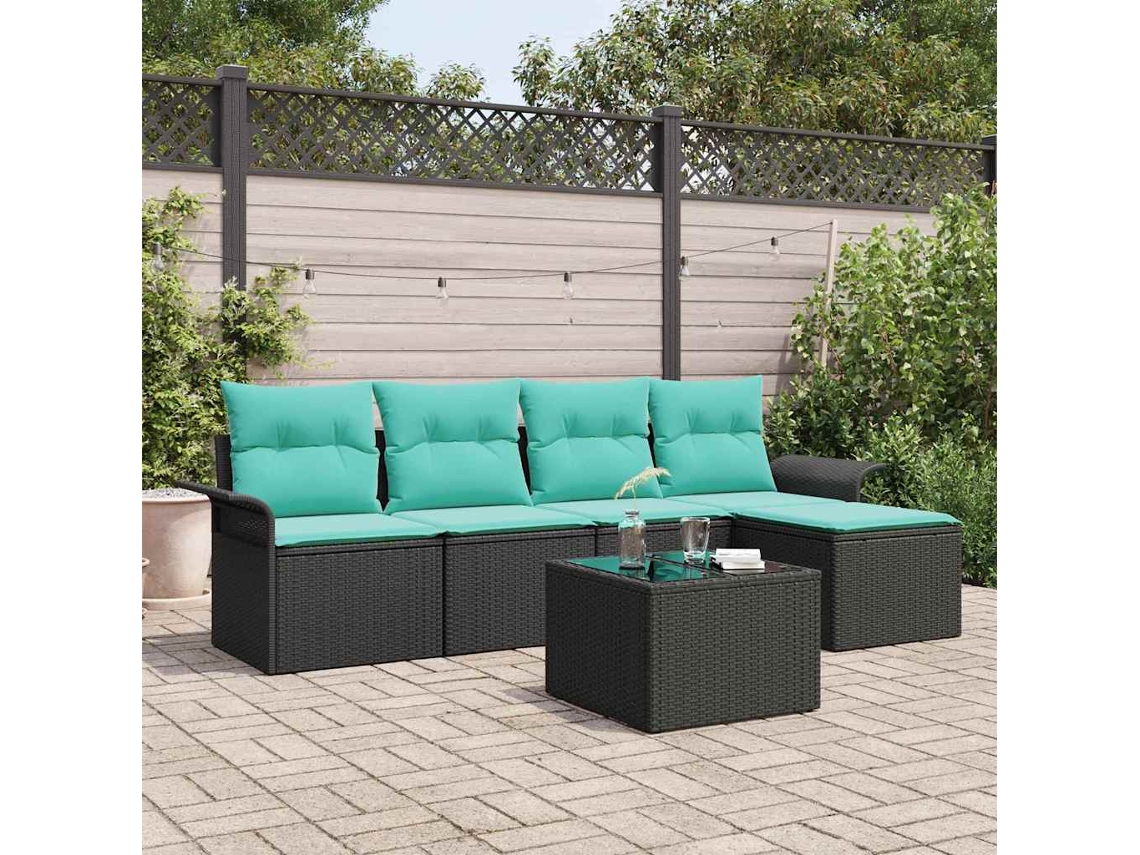 Vidaxl Conjunto De Sofá De Jardim 6 Unid. Preto Vime Pe
