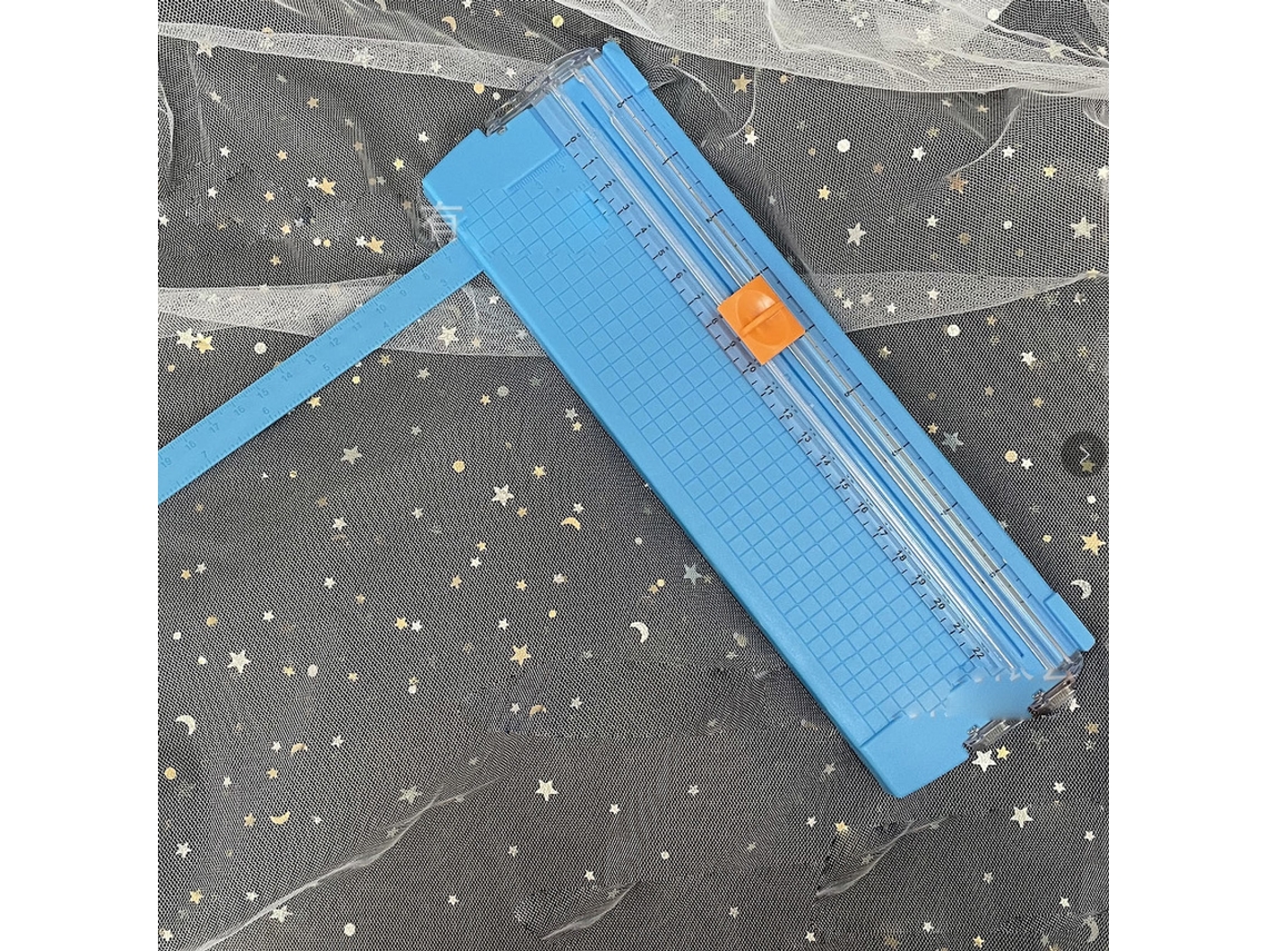 Cortadora De Papel Pequeña Mini Plegable Acero Carbono Sin Burras Escala Clara Para Scrapbooking Azul