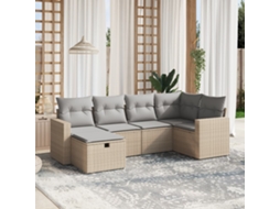 Vidaxl 6 Pcs Conj. Sofás Jardim C/ Almofadões Vime Pe Bege Misturado