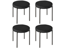 Conjunto 4 Banquetas Jantar Empilháveis Veludo Metal Pretas