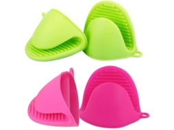 2026 2 Pares de Luva de Forno Mini de Silicone Resistente Ao Calor para Cozinha e Assado Verde e Rosa Vermelho
