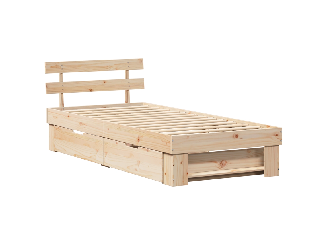 Conjunto 1 Cama De Madeira Vidaxl Castanho Madeira De Pinho Maciça (90 X 200 Cm)