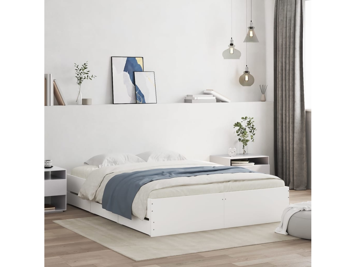Vidaxl Estrutura De Cama C/ Gavetas 140x190cm Derivados Madeira Branco