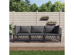 Vidaxl 3 Pcs Conjunto Lounge De Jardim Com Almofadões Aço Antracite