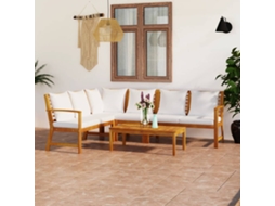 Vidaxl 5 Pcs Conj. Lounge Jardim C/ Almofadões Cor Creme Acácia Maciça
