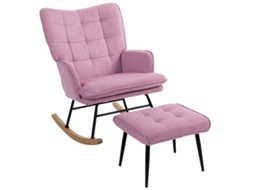 Conjunto De Poltrona Balanço Relaxante Com Apoio Para Os Pés E Almofada Acolchoada Rosa 64x89x90 Cm Ideal Para Conforto